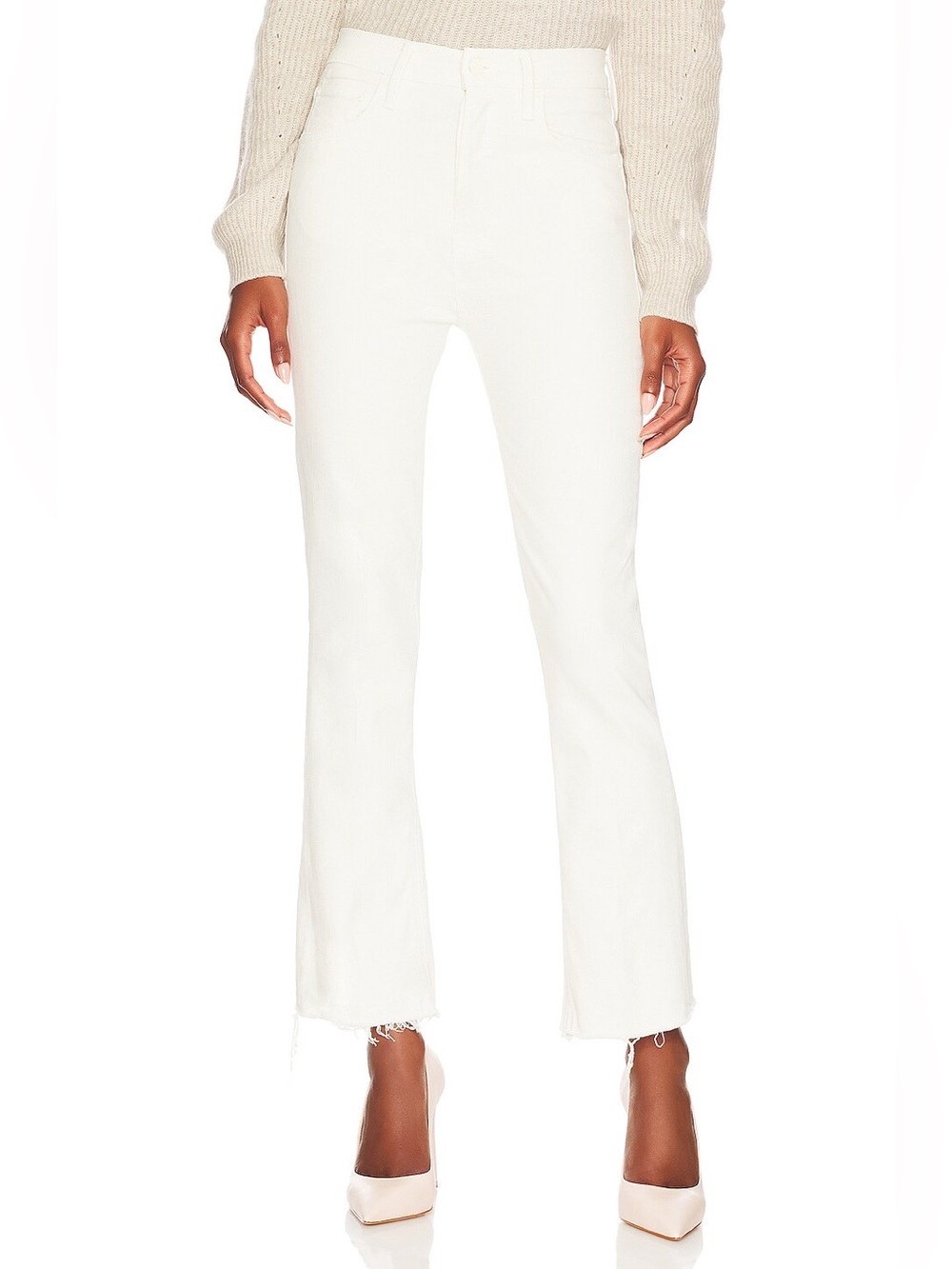 MOTHER Off-White Cropped Raw-Hem Jeans size 25